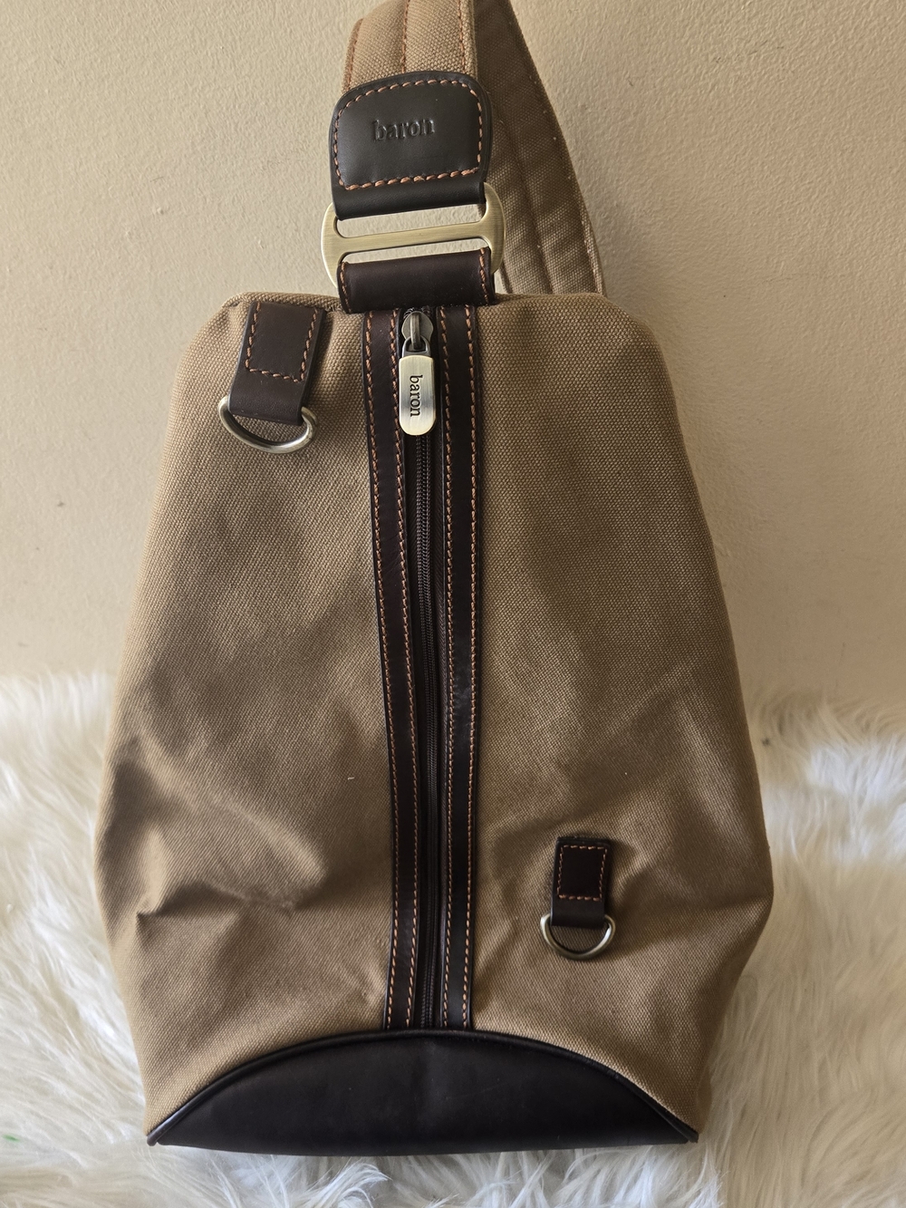 Baron Vintage Design Fashion Tan Canvas Sling Bag Unisex